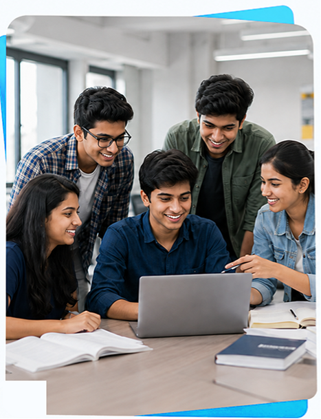 Students collaborating on a laptop
